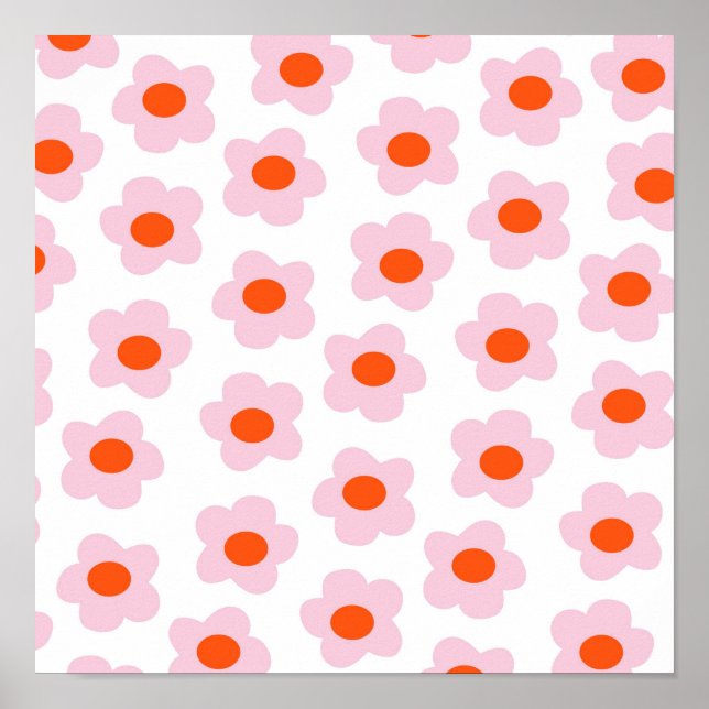 Poster Padrão de Flor de Hippie Vermelho Pink (Frente)