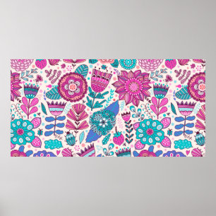 Poster Padrão de flor de vindima. Textura botânica sem 