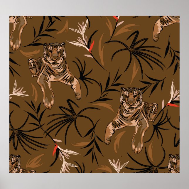 Poster Padrão de Flor do Paraíso dos Tigres Tropicais (Frente)