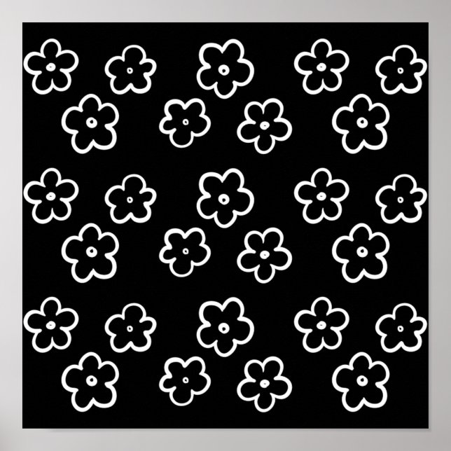 Poster Padrão de Flor Preta e Branca (Frente)