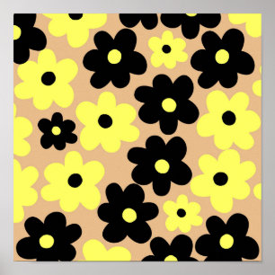 Poster Padrão de Flor Preto Preto de Pré-Disquete