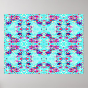 Poster Padrão de Flor Roxo Bonito na Aqua Azul