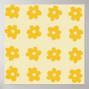 Poster Padrão de Flor Simples Tropical Amarelo Retroativo