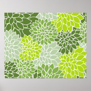 Póster Padrão de Flor Verde