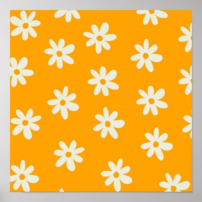 Poster Padrão de Flor Y2K Retro Branco Amarelo (Frente)