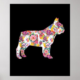 Poster padrão de flores de buldogue francês  presente d