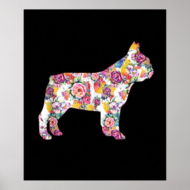 Poster padrão de flores de buldogue francês| presente de  (Frente)