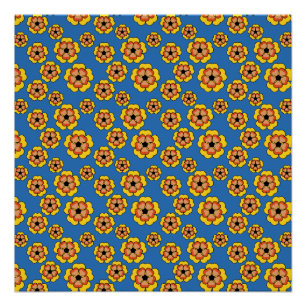 Póster Padrão de Flores de Laranja Amarelo