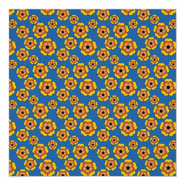 Póster Padrão de Flores de Laranja Amarelo (Frente)