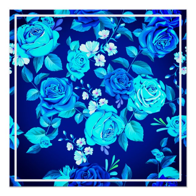 Póster Padrão de Flores de Rosa Azul Clássico-87600 (Frente)