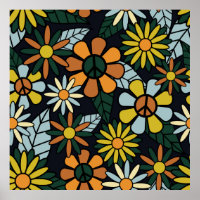 Padrão de flores hippie retrô sem costura dos anos
