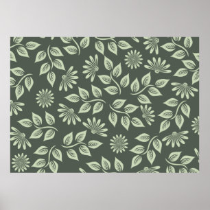 Poster Padrão de flores primavera verde