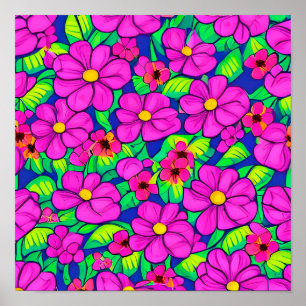 Poster Padrão de Flores Rosa