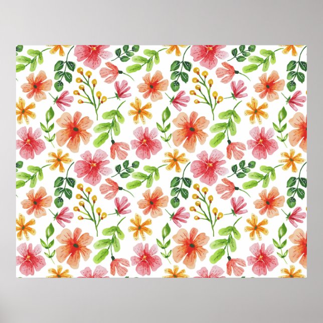 Poster Padrão de Flores Rosa em Aquarela (Frente)