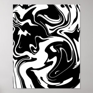 Poster Padrão de Fluido abstrato preto e branco