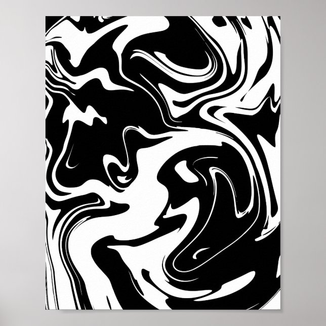 Poster Padrão de Fluido abstrato preto e branco (Frente)