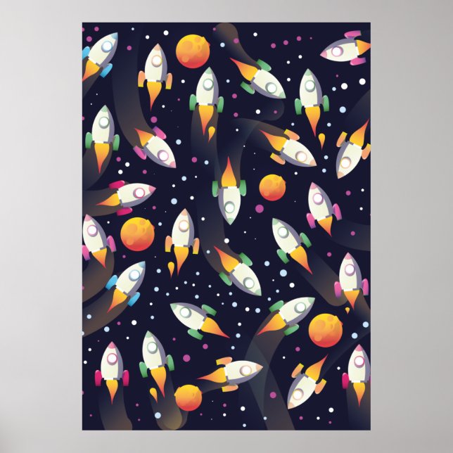 Poster Padrão de foguetes espaciais retrô. (Frente)