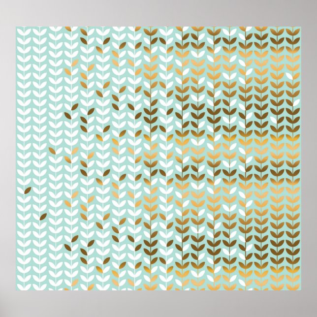 Poster Padrão de Folha Verde Elegante Dourada (Frente)