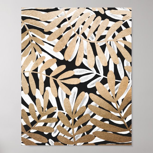 Poster Padrão de Folhas de Água Branca Dourada pintada (Frente)