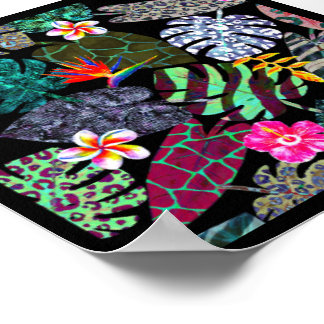 Poster Padrão de Folhas e Flores Tropicais Vibrantes