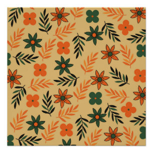 Póster Padrão de Folhas Florais de Flores da Vintage 70s