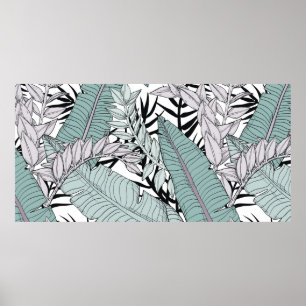 Poster Padrão de folhas sem costura floral com planta tr