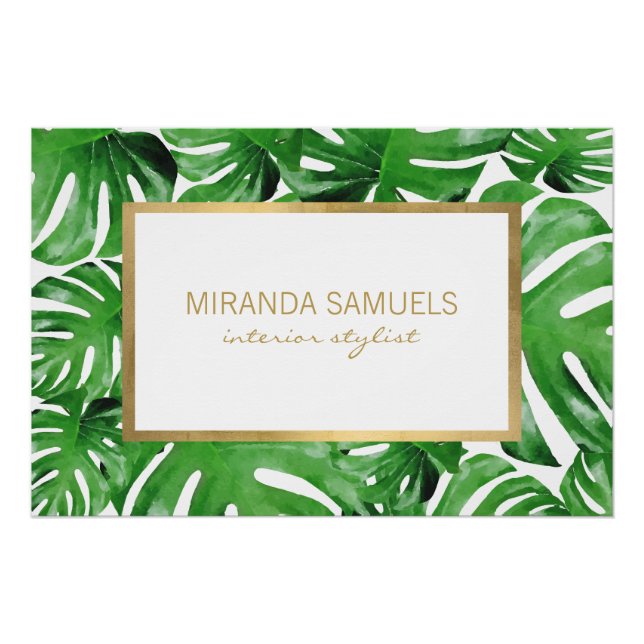 Póster Padrão de Folhas Tropicais de Monstera de Aquarela (Frente)