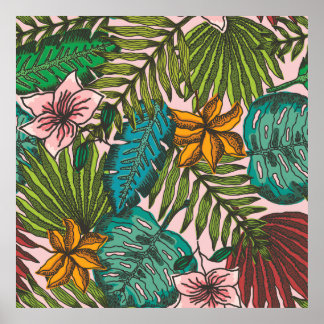 Poster Padrão de Folhas Tropicais - Decoração Floral Boho