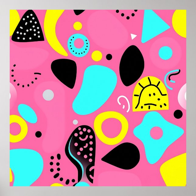 Poster Padrão de Formas Abstratas Rosa Divertido (Frente)