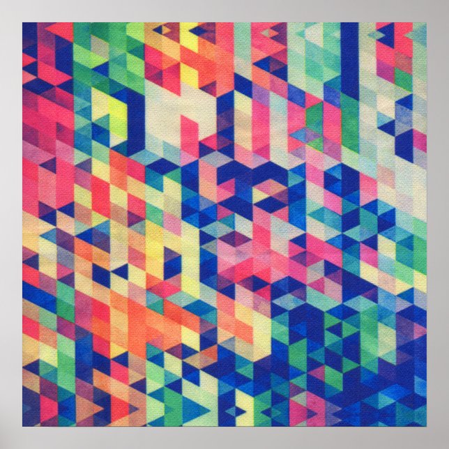 Poster Padrão de Formas de Aquarela Geométrica de abstrat (Frente)