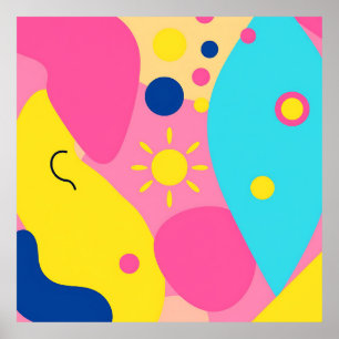 Poster Padrão de Formas Orgânicas Divertidas e Coloridas