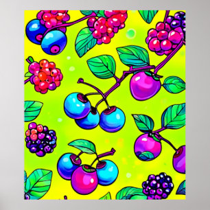 Poster Padrão de Fruta de Baga Brilhante