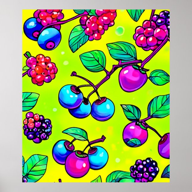 Poster Padrão de Fruta de Baga Brilhante (Frente)