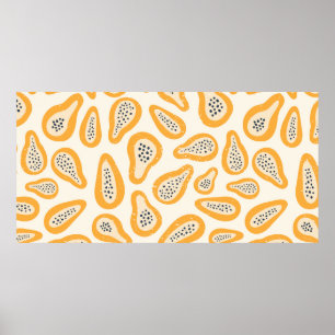 Poster Padrão de fruta de textura abstrato com mamão e 