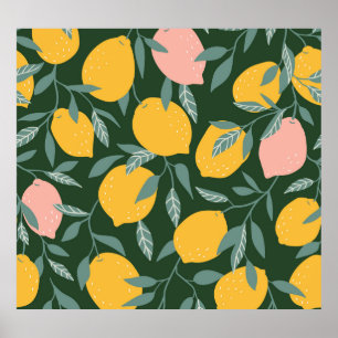 Poster Padrão de Fruta sem costura de limão Vintage