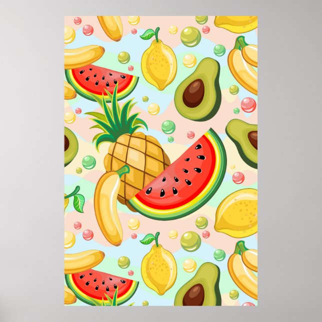 Poster Padrão de Frutas de Verão Fresco (Frente)