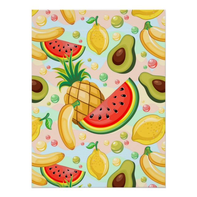 Póster Padrão de Frutas de Verão Fresco (Frente)