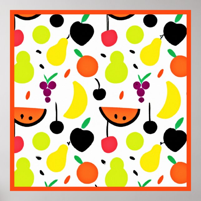 Poster Padrão de Frutas Neon Brilho Tropical (Frente)