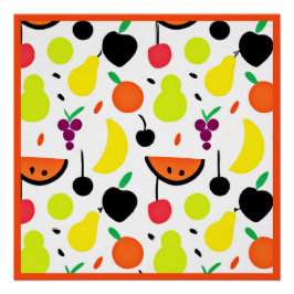 Póster Padrão de Frutas Neon Brilho Tropical