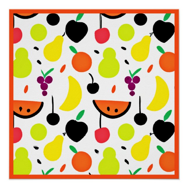 Póster Padrão de Frutas Neon Brilho Tropical (Frente)