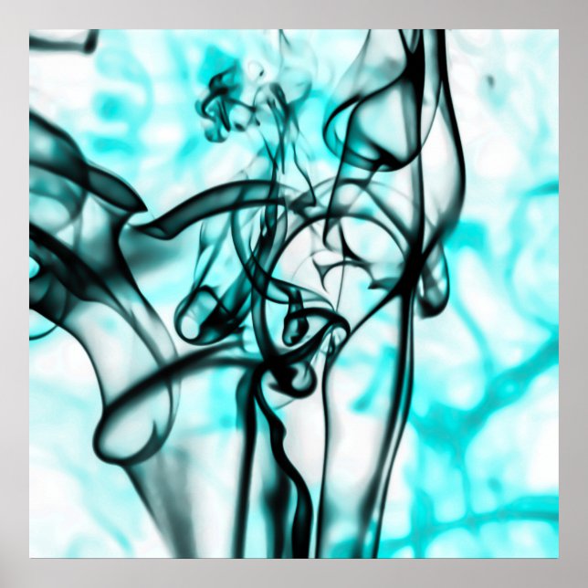 Póster Padrão de fumaça de Abstrato de Teal Negro e Aqua (Frente)