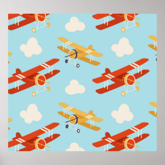 Poster Padrão de Fundo das Nuvens de Planes de Vintagem