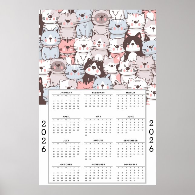 Poster Padrão de Gato de Desenho Animado Divertido com Ca (Frente)
