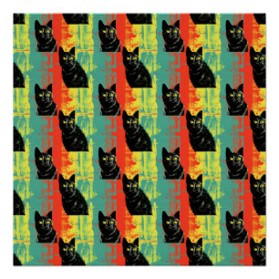 Póster Padrão de Gato Preto Retroativo