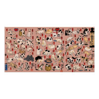 Padrão de Gato Ukiyo-e Japonês Vintage: Kuniyoshi