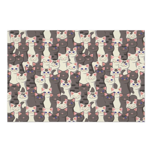 Póster Padrão de gatos brancos e cinzas (Frente)