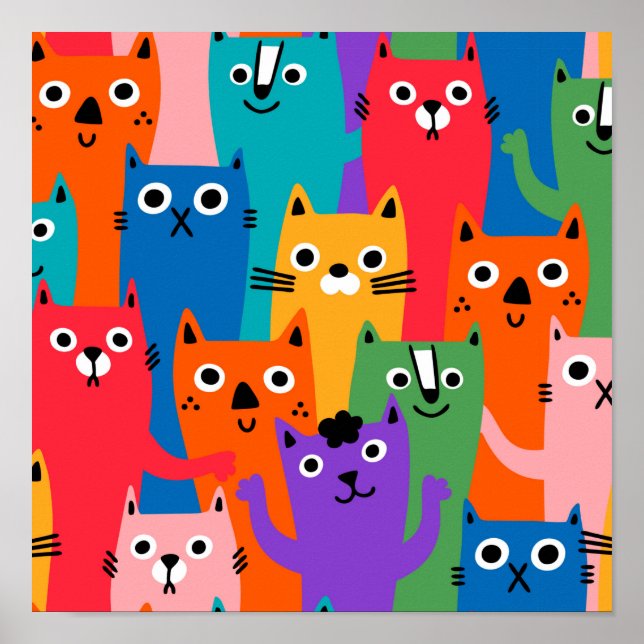 Poster Padrão de gatos coloridos (Frente)