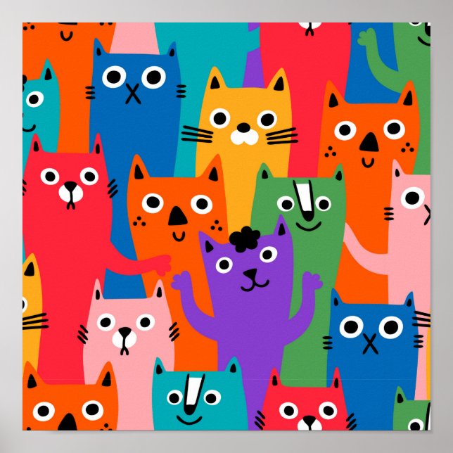 Poster Padrão de gatos coloridos (Frente)