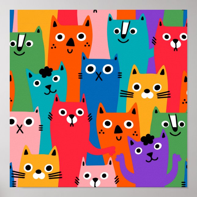 Poster Padrão de gatos coloridos (Frente)