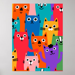 Poster Padrão de gatos coloridos